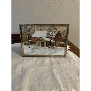 Repurposed Distressed Vintage Frame with Winter Farm Scene
